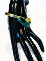 Vintage Malachite & Thick Copper Cuff Bracelet Retro Art Deco Revival Design 30g