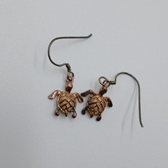 925 Signed Sea Turtle Earrings 1in Drop Vermeil Shell Sterling Silver VTG