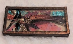 Vintage Abstract Art Brooch Mixed Media Artisan Silk Metal Frame Pin OOAK 2 x 1