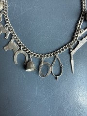 Vintage Silver Toned Western Theme Charm Bracelet 6.5 Inches