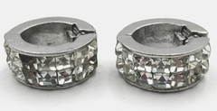 VTG Silver Tone metal HINGED clear rhinestone cuff HUGGIE clip on pair Earrings