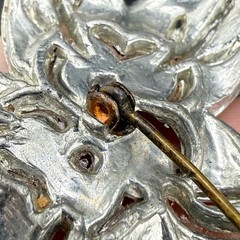 Vintage Pot Metal Brooch Silver Tone Rhinestone Flower READ