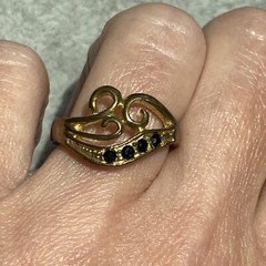 Vintage Black Crystal Rhinestones Openwork Swirls Scrolls Climber Ring Size 7.75
