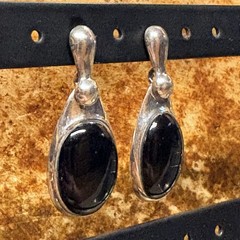 SX Sally C Earrings Sterling Silver and Black Onyx Dangle Drop Vintage