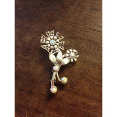 Metal Flower Gold & AB Rhinestone Brooch