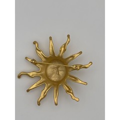 Sun Smile Face Brooch Gold Tone One Size Fits All 3″