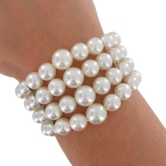Vintage Laguna Faux Pearl 4 Strand Graduated Bead Coil Cuff Bracelet 6 1/2″