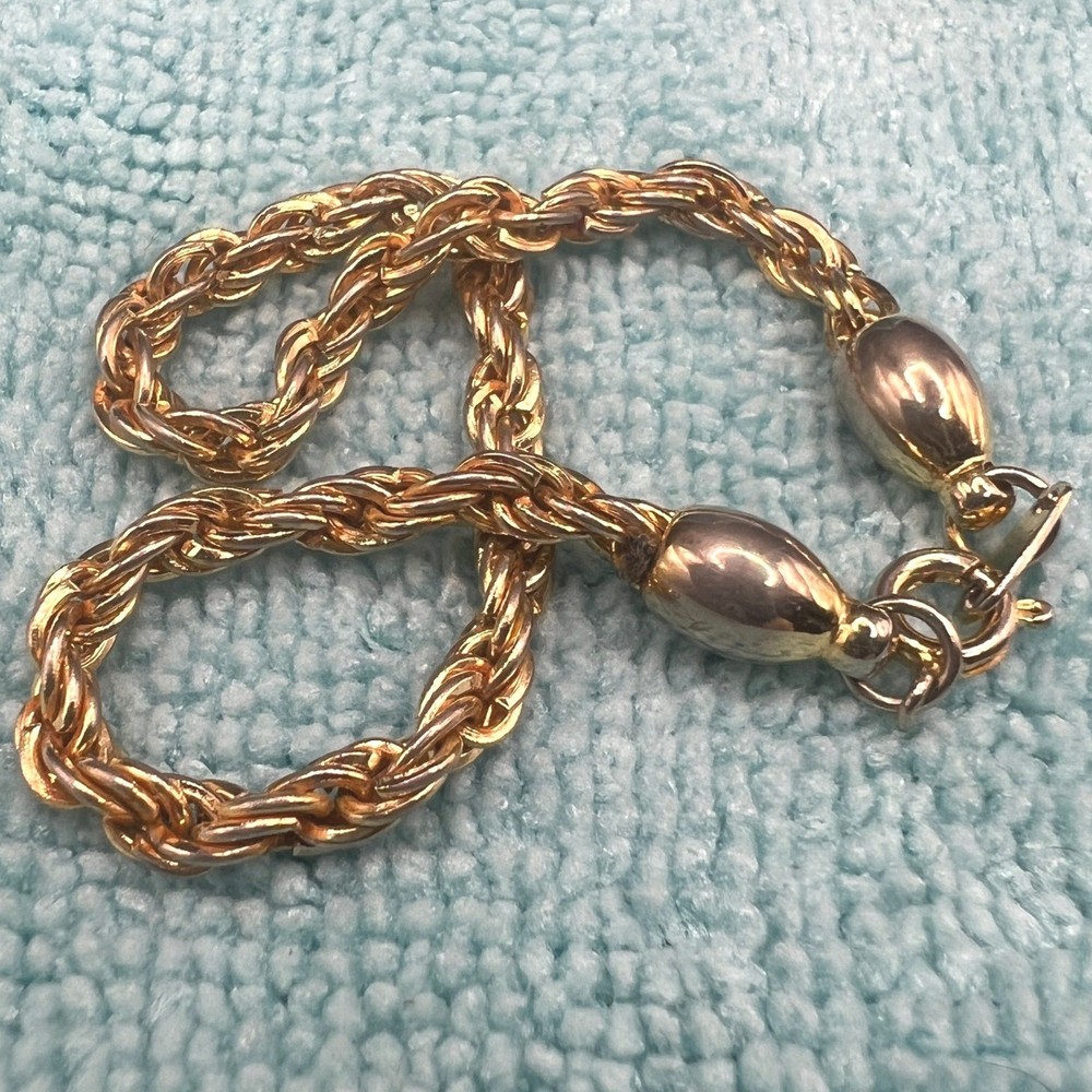 Vintage Trifari Bracelet Rope Chain Beaded Trifarium Gold Tone Unisex Sz 7 3.5mm