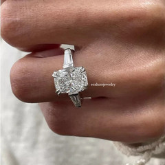 4CT Cushion Cut Lab Created Diamond Engagement Ring 14k White Gold Plated Silver
