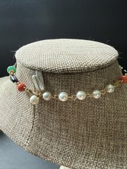 Vintage Beaded Choker Necklace Glass Bead Faux Pearl Colorful Career Event 13”