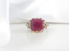 Vintage Sterling Silver 925 Raw Natural Ruby Diamond Ring Size 6