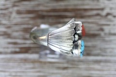 VINTAGE MEN’S INDIAN NATIVE AM STERLING SILVER 925 TURQUOISE CORAL RING 11.75