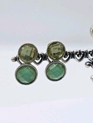 Napier Earrings Clip On Dangle Drop Earrings Silver Tone Green Vintage