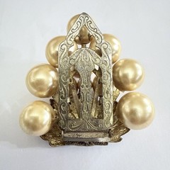 Faux Pearl Copper Toned Grape Cluster Fur Clip Miriam Haskell Style