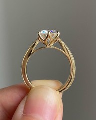 IGI Certified 2 CT Round Lab Grown Diamond Vintage Art Deco Engrave Shank Ring