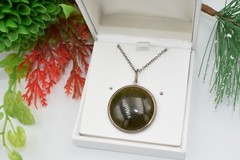 Soviet VTG old Russian Sterling SILVER 875 pendant nephritis jade stone chain