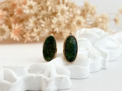 Prehnite Gemstone Accented Oval 12k Gold Filled Stud Screw Back Vintage Earrings