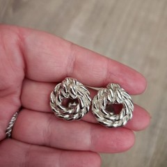 Vintage Monet Silver Tone Knotted Rope Clip-on Earrings Round Wreath