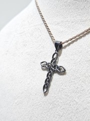 Sterling Silver Celtic Cross Pendant – Metallic Black Textured Necklace
