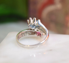 Estate 14K White Gold Toi et Moi Pink Tourmaline Blue Topaz Ladies Diamond Ring