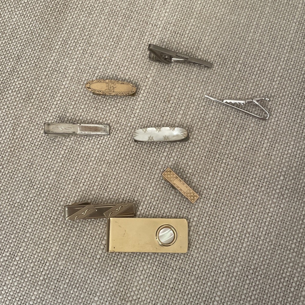 VTG Lot Of 8 Tie Clips Money Clip Hicock Marathon Mother Of Pearl Silver Gold