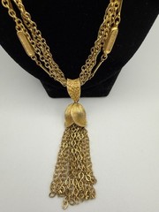 Vintage Gold Tone Multi Strand 24”Lariat Tassel Pendant Necklace