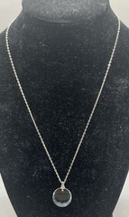 Vintage Faceted Cut Clear Crystal Round Pendant on 18″ Sterling Chain 2G