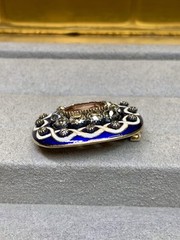 Antique Victorian Cobalt Enamel Old Mine Cut Diamond Tourmaline Brooch