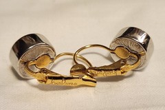 JOAN RIVERS Silver & Gold Tone Pierced Earrings with Multi-Faceted Gold Stone