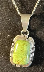 Vintage Sterling Silver 925 Green Turquoise Pendant Necklace. Signed “LMY”
