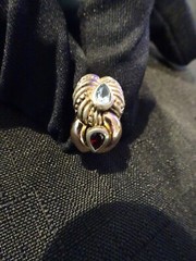 #595–VINTAGE BJC 925-14K–STERLING SILVER RING–SIZE-7–TWO STONES