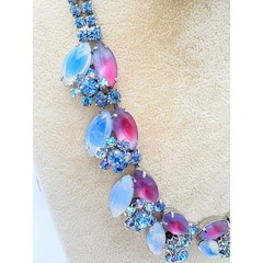 Mid‑Century Frosted Glass Parure in Icy Blues & Purples, 3‑Piece Vintage Set