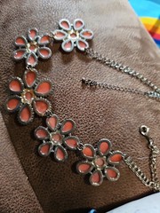 Vtg Orange Daisy Flower Statement Necklace Floral Acrylic Cabochon Collector