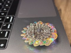 Vintage Signed VENDOME Aurora Borealis AB Rhinestone Dome Brooch Silver Tone