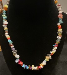 Boho Retro Natural Gemstones Chip Beaded Necklace lobster adjustable 18”