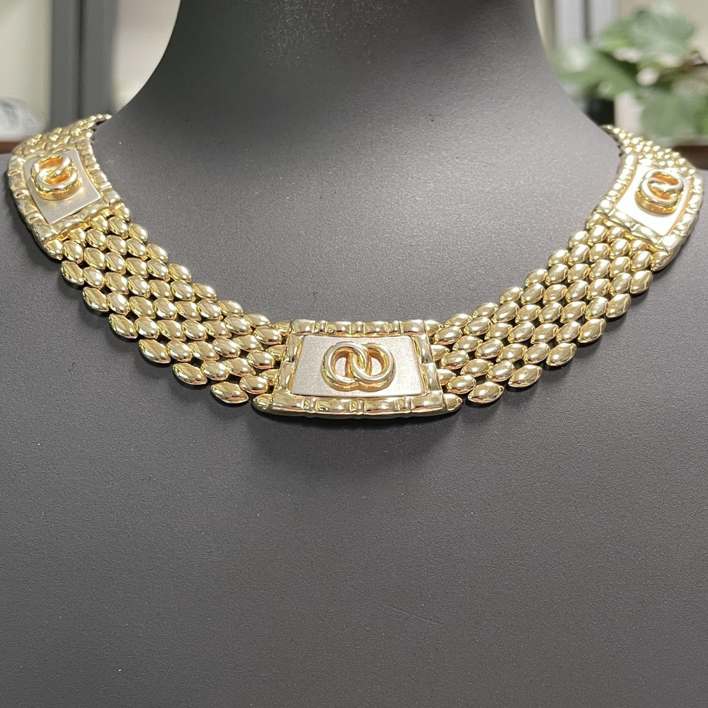 Vintage Stunning 7 Rows of Gold Plated Oval Link Chain Choker Collar Necklace