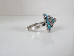 Vintage Taxco Mexico Turquoise Cannetille Sterling Silver Pyramid Ring 8