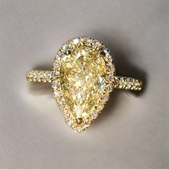 14k Yellow Gold Engagement Ring 2.50CT. Natural Pear cut Yellow Diamond GIA Cert