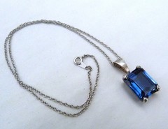 10.5 CTTW EMERALD CUT BLUE TOPAZ GEMSTONE STERLING SILVER PENDANT CHAIN NECKLACE