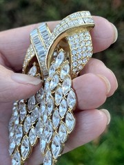 Vintage Ciner? Crystal Rhinestone Statement Drop Hinged Clip on Earrings 3″ Long