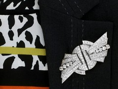 Art Deco 10.95 Ct Diamond and Platinum Duette Double Clip Brooch