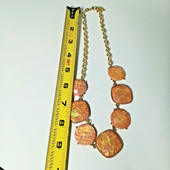 Vintage Statement Necklace, Faux Fire Opal, Orange, Gold Tone Chain, c. 1970s