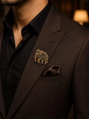 Vintage Gold Elephant Brooch Pin | Royal Animal Lapel Pin for Men, Statement Jew