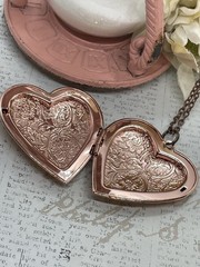 Fancy ROSE Gold Heart Locket Photo Pink Victorian Anniversary Wedding Necklace