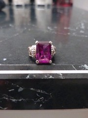 Vintage Lab Created Amethyst Ring Gold-Plated .925 Sterling Silver Size 5 1/2