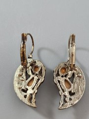Vintage Crescent Teardrop Lever Back Silver Tone Dangle Earrings Yellow Boho