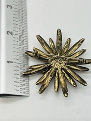 Vintage Autumn Mum Flower Pin Brooch Floral Gold Brown Crystals Fall Starburst