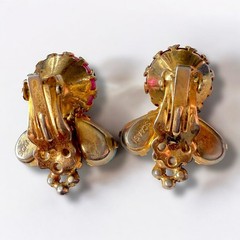 Scaasi Earrings Signed Poured Glass Clip On Pink Turquoise Vintage Statement