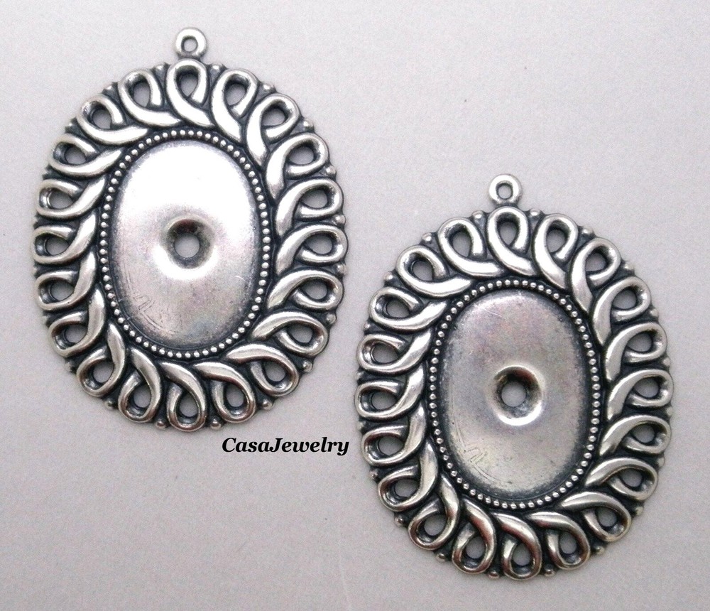 #1809 ANTIQUED STERLING S/P CELTIC 25X18 PENDANT/BEZEL W/HANG RING – 2 Pc Lot