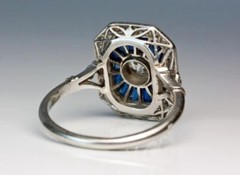 Art Deco Style Old European Round Cut Sapphire Engagement Ring Milgrain Ring